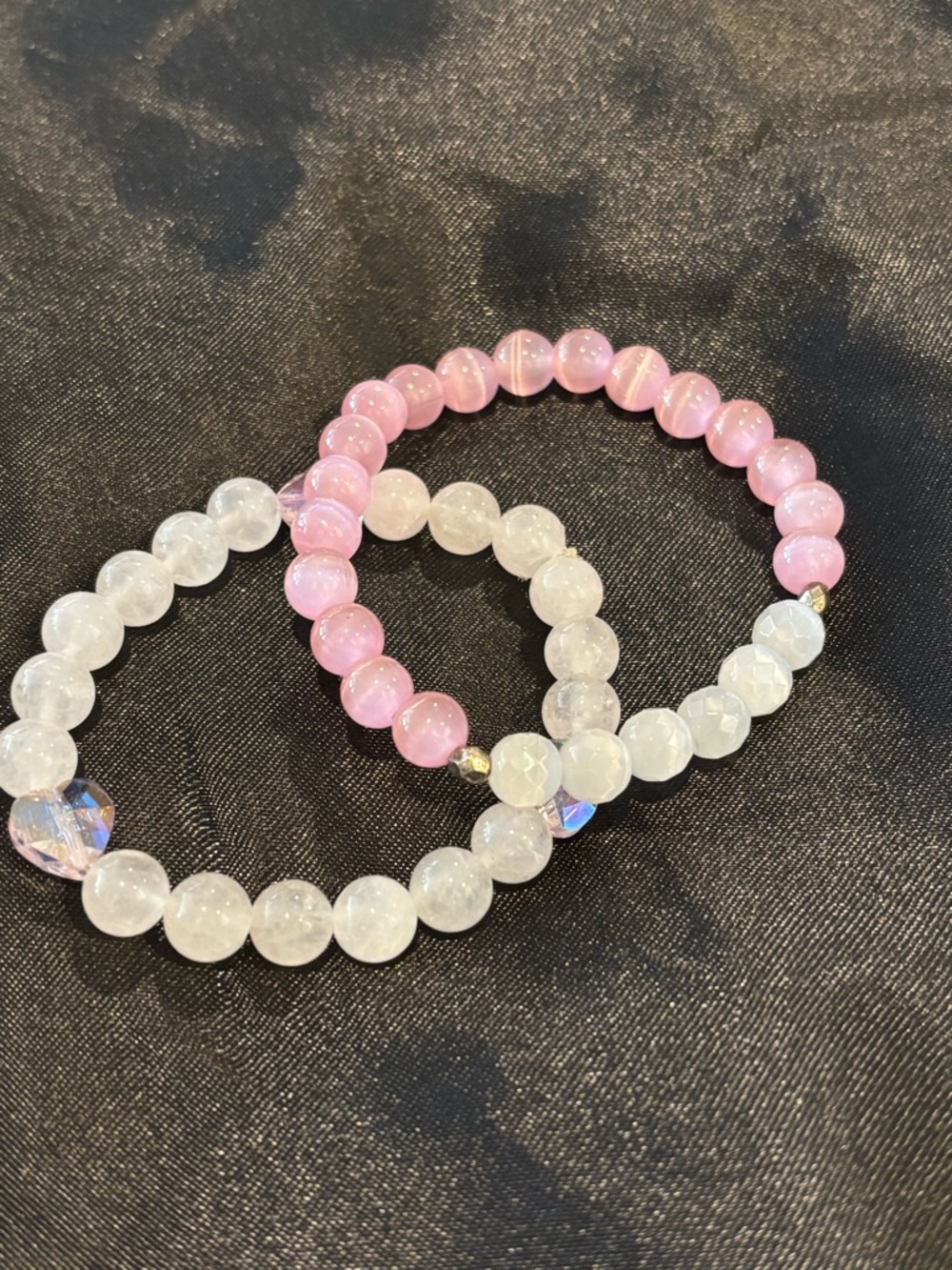 Pink and White Beaded Stretch Bracelets - Elegant Women's Jewelry